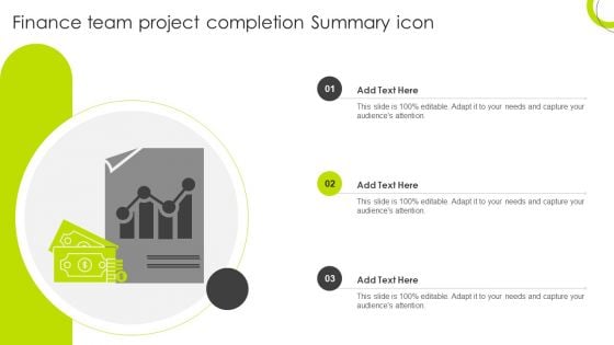 Finance Team Project Completion Summary Icon Slides PDF