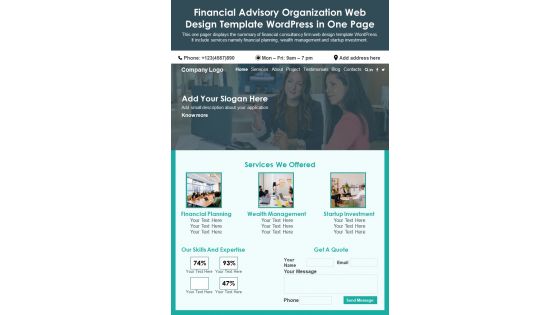 Financial Advisory Organization Web Design Template Wordpress In One Page PDF Document PPT Template