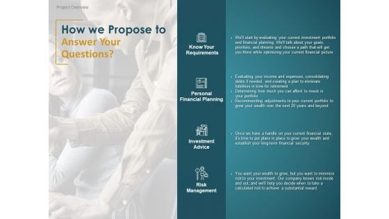 Financial Consultancy Proposal How We Propose To Answer Your Questions Ppt PowerPoint Presentation Summary Slides PDF Financial Consultancy Proposal How We Propose To Answer Your Questions Ppt PowerPoint Presentation Summary Slides PDF