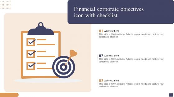 Financial Corporate Objectives Icon With Checklist Ideas PDF