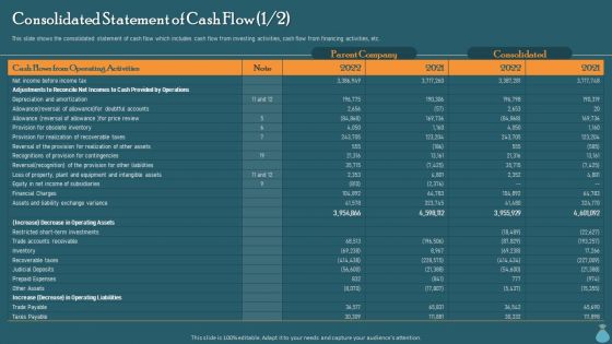 Financial Data Revelation To Varied Stakeholders Consolidated Statement Of Cash Flow Diagrams PDF