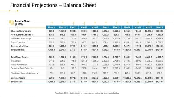 Financial Due Diligence For Business Organization Financial Projections Balance Sheet Elements PDF