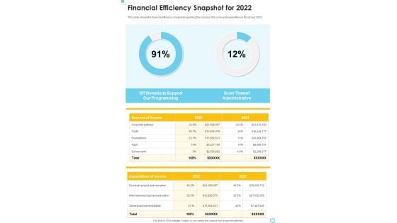 Financial Efficiency Snapshot For 2022 One Pager Documents