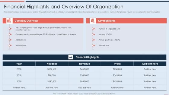 Financial Highlights And Overview Of Organization Sample PDF