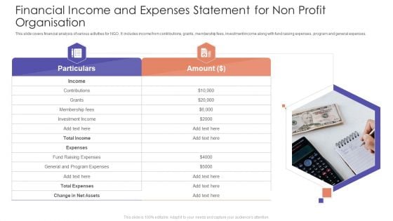 Financial Income And Expenses Statement For Non Profit Organisation Background PDF