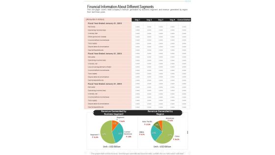 Financial Information About Different Segments One Pager Documents