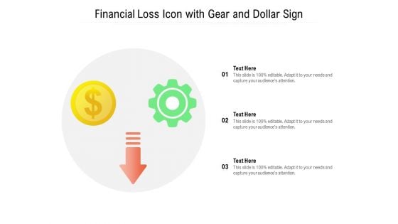Financial Loss Icon With Gear And Dollar Sign Ppt PowerPoint Presentation Pictures Inspiration PDF