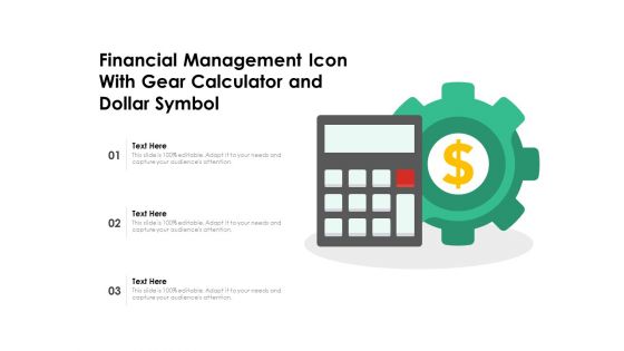 Financial Management Icon With Gear Calculator And Dollar Symbol Ppt PowerPoint Presentation File Pictures PDF