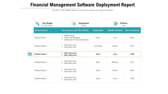 Financial Management Software Deployment Report Ppt PowerPoint Presentation File Slide Portrait PDF