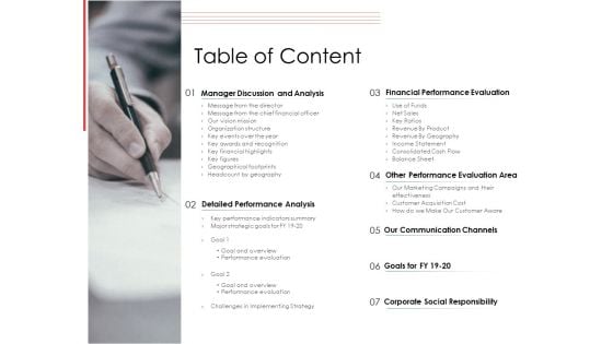 Financial PAR Table Of Content Ppt Infographic Template Show PDF