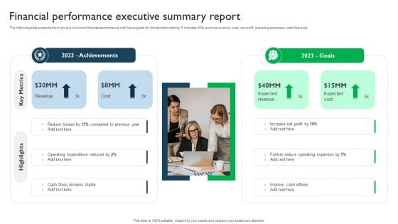 Financial Performance Executive Summary Report Template PDF