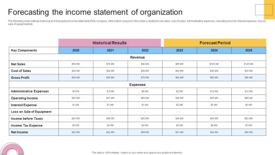 Financial Planning And Examination Plan For Small And Large Enterprises Forecasting The Income Statement Of Organization Infographics PDF