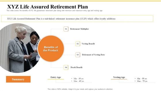 Financial Plans For Retirement Planning XYZ Life Assured Retirement Plan Ppt Gallery Gridlines PDF