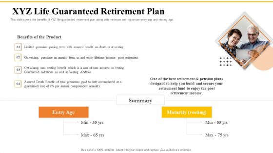 Financial Plans For Retirement Planning XYZ Life Guaranteed Retirement Plan Ppt Inspiration Example PDF