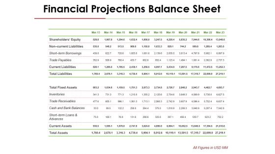 Financial Projections Balance Sheet Ppt PowerPoint Presentation Gallery Show