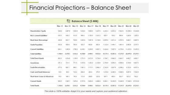 Financial Projections Balance Sheet Ppt PowerPoint Presentation Inspiration