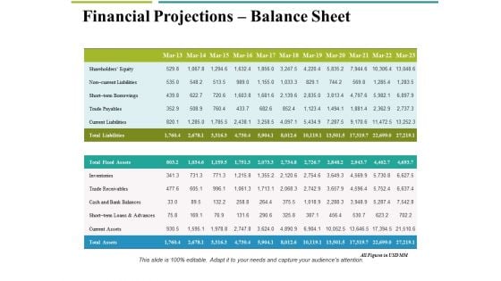 Financial Projections Balance Sheet Ppt PowerPoint Presentation Layouts Guide