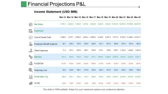 Financial Projections P And L Ppt PowerPoint Presentation Summary Backgrounds