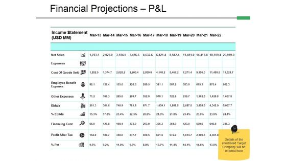 Financial Projections P And L Template 1 Ppt PowerPoint Presentation Show Ideas