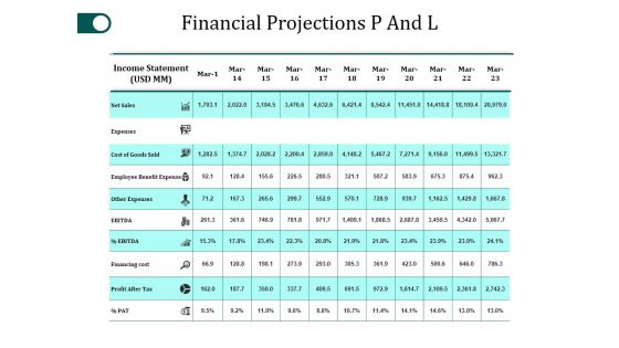 Financial Projections P And L Template 2 Ppt PowerPoint Presentation Portfolio Summary