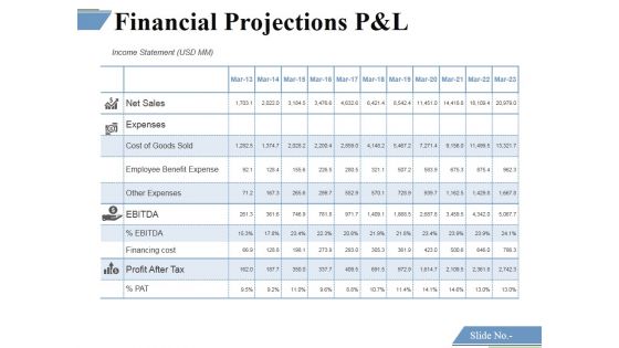 Financial Projections P and l Ppt PowerPoint Presentation Ideas Format