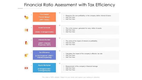 Financial Ratio Assessment With Tax Efficiency Ppt PowerPoint Presentation Show Graphics Example PDF