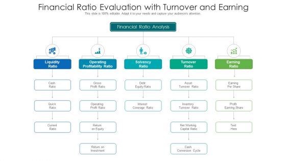 Financial Ratio Evaluation With Turnover And Earning Ppt PowerPoint Presentation File Themes PDF