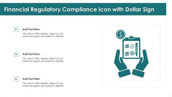 Financial Regulatory Compliance Icon With Dollar Sign Pictures PDF