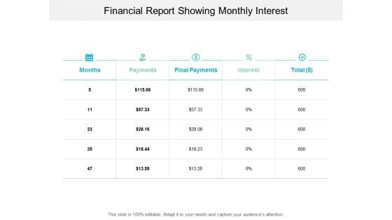 Financial Report Showing Monthly Interest Ppt PowerPoint Presentation Styles Background