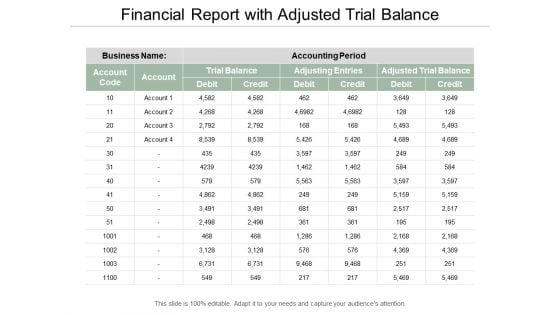 Financial Report With Adjusted Trial Balance Ppt PowerPoint Presentation Summary Graphic Tips