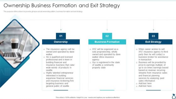 Financial Services Advisory Business Plan Ownership Business Formation And Exit Strategy Information PDF