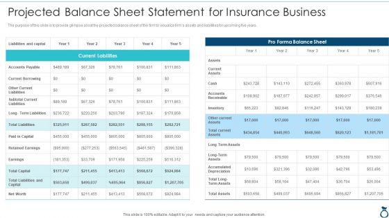 Financial Services Advisory Business Plan Projected Balance Sheet Statement For Insurance Information PDF