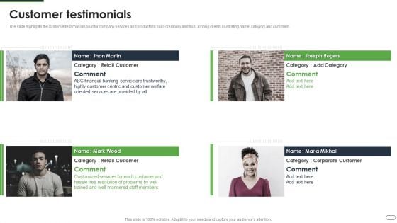 Financial Solutions Company Profile Customer Testimonials Graphics PDF Financial Solutions Company Profile Customer Testimonials Graphics PDF
