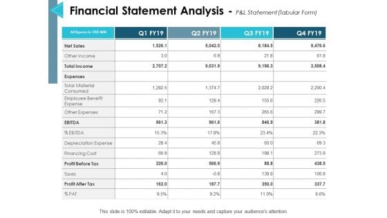 Financial Statement Analysis P And L Statement Ppt PowerPoint Presentation Professional Slides