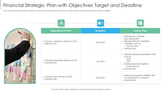 Financial Strategic Plan With Objectives Target And Deadline Demonstration PDF