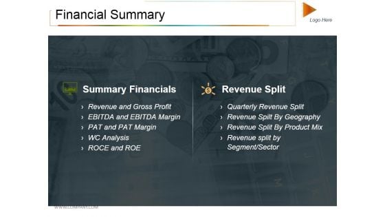 Financial Summary Ppt PowerPoint Presentation Outline Information