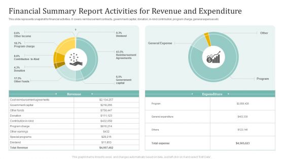Financial Summary Report Activities For Revenue And Expenditure Ppt Inspiration Display PDF