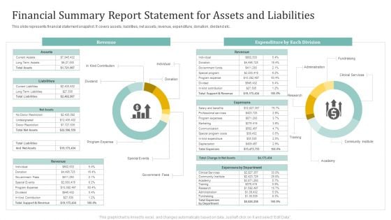 Financial Summary Report Statement For Assets And Liabilities Ppt Slides Guide PDF