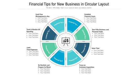 Financial Tips For New Business In Circular Layout Ppt PowerPoint Presentation Infographic Template Ideas PDF