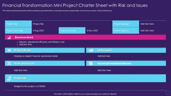 Financial Transformation Mini Project Charter Digital Transformation Toolkit Accounting Finance Structure PDF