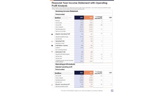 Financial Year Income Statement With Operating Profit Analysis One Pager Documents Financial Year Income Statement With Operating Profit Analysis One Pager Documents