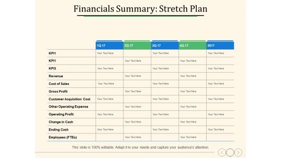 Financials Summary Stretch Plan Ppt PowerPoint Presentation Icon Shapes