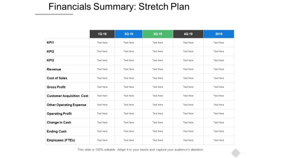 Financials Summary Stretch Plan Ppt PowerPoint Presentation Outline Shapes