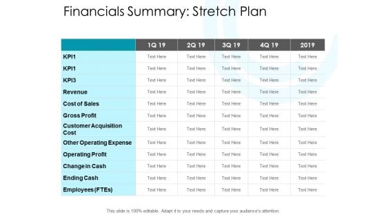 Financials Summary Stretch Plan Ppt PowerPoint Presentation Portfolio Graphics Pictures