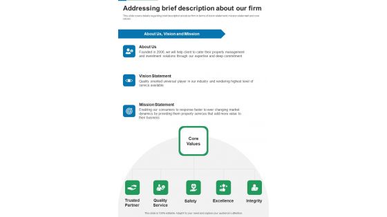 Financing For Real Estate Property Development Addressing Brief Description One Pager Sample Example Document Financing For Real Estate Property Development Addressing Brief Description One Pager Sample Example Document