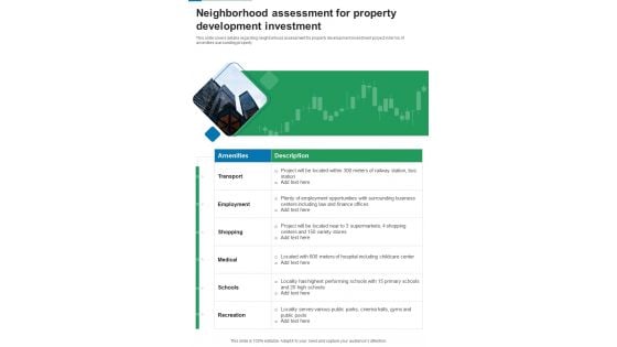 Financing For Real Estate Property Development Neighborhood Assessment For Property One Pager Sample Example Document Financing For Real Estate Property Development Neighborhood Assessment For Property One Pager Sample Example Document