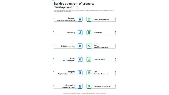 Financing For Real Estate Property Development Service Spectrum Of Property One Pager Sample Example Document