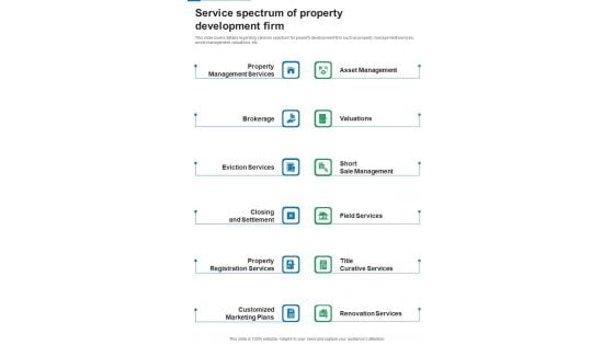 Financing For Real Estate Property Development Service Spectrum Of Property One Pager Sample Example Document Financing For Real Estate Property Development Service Spectrum Of Property One Pager Sample Example Document