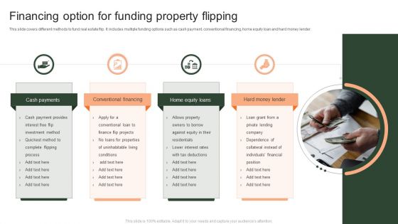 Financing Option For Funding Property Flipping Ppt PowerPoint Presentation Gallery Introduction PDF