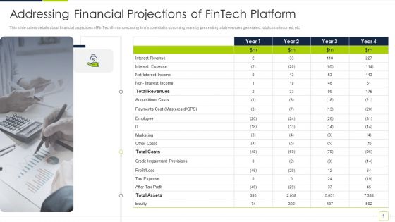 Fintech Solutions Company Venture Capitalist Funding Elevator Addressing Financial Projections Of Fintech Professional PDF